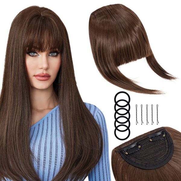 Clip in Pony Haarverlängerung Haarteil, Clip in Fransen Fringe Bang Verlängerung Haarteil Extensions Bangs natürliche Fringe Bang Pony für Frauen Mädchen, One Piece In Front Hair, Mode Natürlich Braun