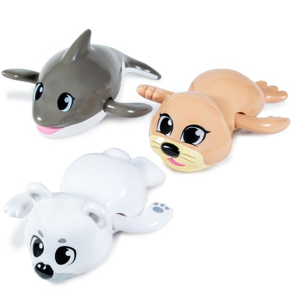 Tub Works® Wind Up Swimming Baby & Toddler Bath Toys, Arctic 3 Pack | Wind Arms & Watch Them Swim! | Interactive Baby Bath Toys | Ideal Bathtub Toys, Baby & Toddler Pool Toys or Water Table Toys