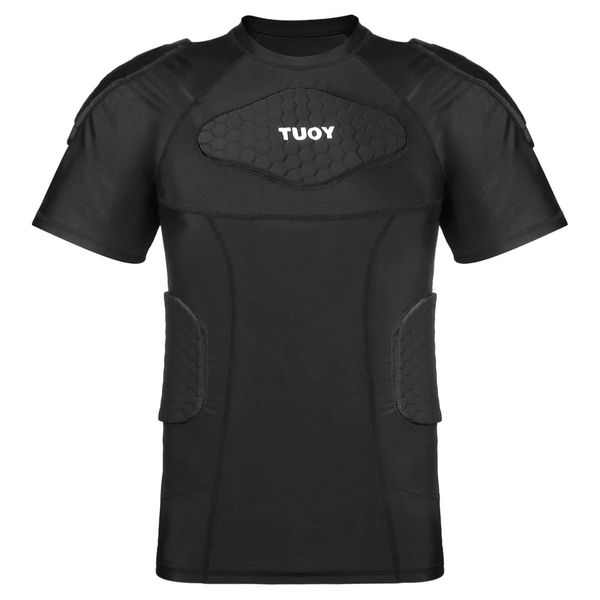 TUOY Men's Padded Compression Shirt Protective Shirt Rib Chest Protector for Football Paintball Baseball