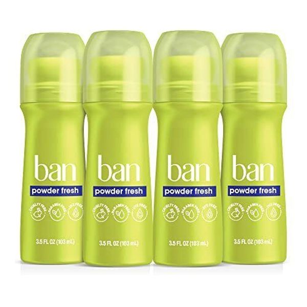 Ban Powder Fresh Deodorant Roll On 4 Pack 24 Hour Odor Control Clear Formula