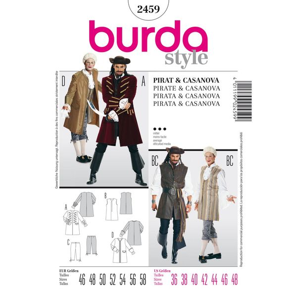 Burda Schnittmuster 2459 Pirat & Casanova Gr. 46-58