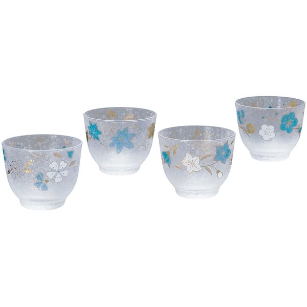 ADERIA S6249 Premium Nippon Taste, Cold Tea Glass, Green Cherry Blossom, Blue Bellflower, Blue Fall Foliage, Ome (175 ml), Set of 4, Made in Japan, Gift Box, For Guests, Wedding Gift, Retirement Gift,