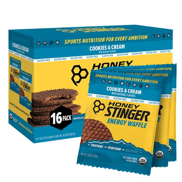 Honey Stinger Organic Gluten Free Cookies & Cream Waffle | Energy Stroopwafel for Exercise, Endurance and Performance | Sports Nutrition for Home & Gym, Pre & During Workout | 16 Waffles, 16.96 Ounce