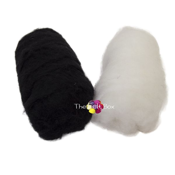 The Felt Box Needle Felting Wool Carded Batts Shade Pack 100 Grams 3.5 Oz (Black/White)