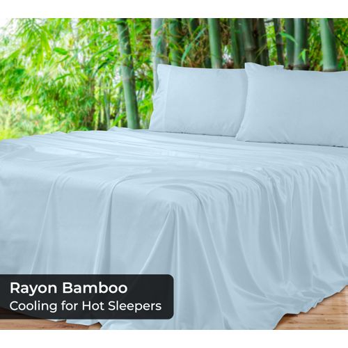 Royale Linens Bamboo Viscose Twin Flat Sheets Only - Cooling Sheets - Organic Viscose Derived from Bamboo - Twin Size Flat Sheet Only - Top Sheet - Breathable & Silky Bedding (Twin, Lake Blue)