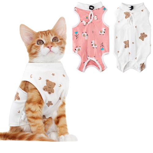 2 PCS Cat Recovery Suit Female Cat Onesie for Cats After Surgery Spay Abdominal Wounds, Kitten Surgery Recovery Suit Female Breathable E-Collar Alternative Kitten Onesie Anti Licking Medium