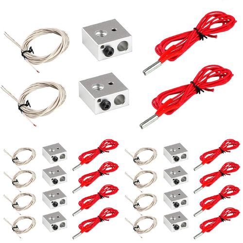 hiBCTR 10-Packs Aluminum Heater Block for MK7/MK8 3D Printer and 10pcs NTC 3950 100K Thermistor with 1 Meter Wiring and 10pcs 12V 40W 620 Ceramic Cartridge Heater for 3D Printer