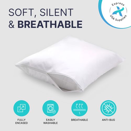 2 Pack Pillow Protector | Pillow Cases Standard Size | 100% Waterproof, Super Soft, Breathable 20x26 Inches | Pillow Protectors with Zipper Standard Size (White)