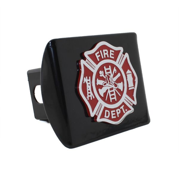 Fire Dept Red Black Metal Hitch Cover