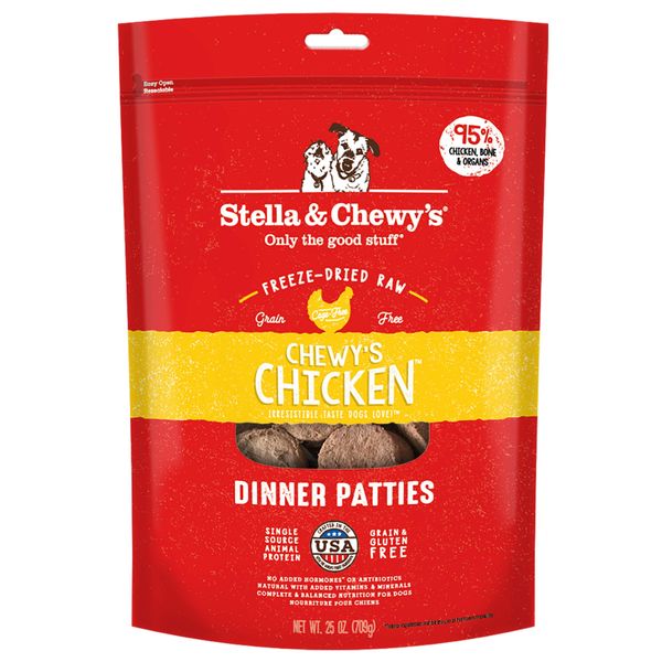 Stella & Chewy's Freeze Dried Raw Dinner Patties – Grain Free Dog Food, Protein Rich Chewy’s Chicken Recipe – 25 oz Bag