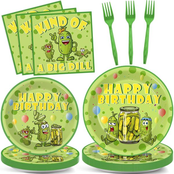 96pcs Funny Pickle Party Plates and Napkins for Kind of A Big Dill Birthday Party Supplies Dill Cucumber Themed Paper Dessert Plates Cartoon Pickle Tableware Set for Kids 24 Guests Party Decorations