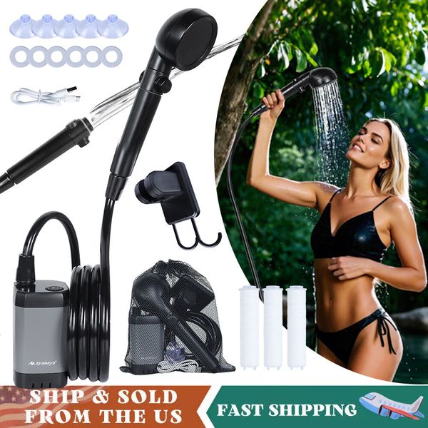 Portable Camping Shower with Filtered Head 6000mAh Rechargeable Electric Pump