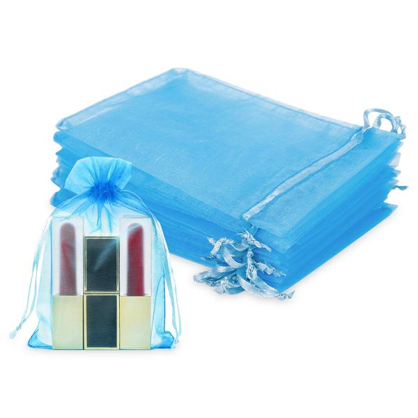 WenTao 100Pcs Premium Sheer Drawstring Organza Bags, 4 x 6 Inch (10x15cm) Pouches Candy Jewelry Party Wedding Favor Gift Bags Blue