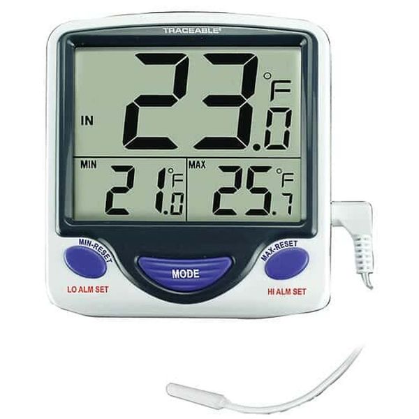 Traceable Jumbo Fridge/Freezer Digital Thermometer with Calibration, Wire Probe