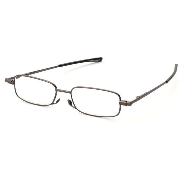 Foster Grant Gavin Fold Flat Rectangular Reading Glasses, Gunmetal/Transparent, 48 mm + 3