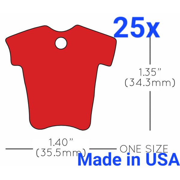 25x Anodized Aluminum Pet ID Tag T-Shirt Shape Blank Red Made USA (Lead Free)