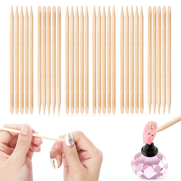 SHIYUAN 200 Hundred Orange Wooden Sticks,Smooth Sticks Without Barbs,A Nail Cuticle Stick With Different Functions At Both Ends,Cuticle Pusher for Manicure Pedicure