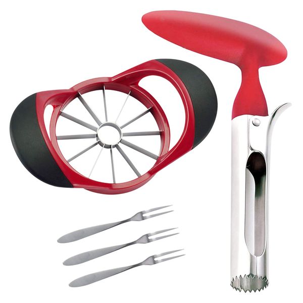 SINGARE Apple Cutter Slicer & Corer Kit, 12-Blade Apple Slicer Cutter, Apple Corer Apple Core Remover for Kitchen, Include 3 Premium Stainless Steel Fruit Forks