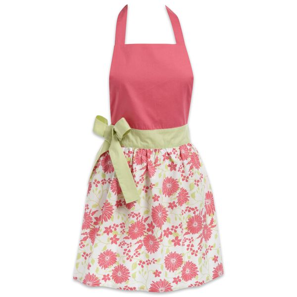 DII Women's Cotton Skirted Kitchen Apron for Cooking, Baking & Crafts, Adjustable with Generous Waist Ties, Pink Daisy, One Size