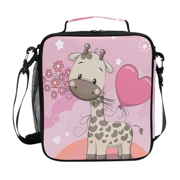 Lunch Bags for Kids Boys Girls Toddler, Cute Animal Cartoon Giraffe Reusable Insulated Lunch Box, Lunch Cooler Bag Organizer with Adjustable Shoulder Strap