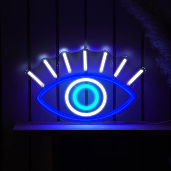 Geelin Evil Eyes Neon Sign LED Light Signs Wall Decor USB Powered Neon Wall Signs Blue White Evil Eye in Sign Decor for Christmas Gifts Bedroom, Living Room, Kids Room, Wedding, Birthday Party Decor