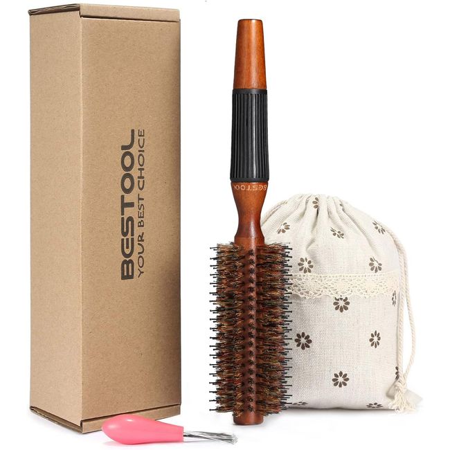 BESTOOL Round Brush for Blow Drying, Boar Bristle Round Hair Brush with Wooden Barrel, Large Round Styling Brush for Women & Men, Straightening, Curling, Adding Shine or Volume (2 inch)