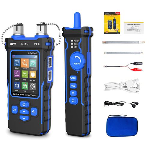 NF-8508 Network Cable Tester with 7 Wavelengths Optical Power Meter, Rj45 Cable Toner Ethernet Cable Tester with 10mw Visual Fault Locator, CAT5 CAT6 Network Tester, PoE NCV QC Test Wire Tracer