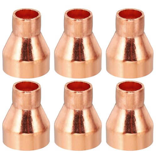 PATIKIL 3/4" to 1/2" ID Copper Reducer, 6pcs 99.9% Pure Copper Reducing Coupling Pressure Fitting Pipe Tube Connector Adapter with Sweat Solder Connection for HVAC Refrigeration System