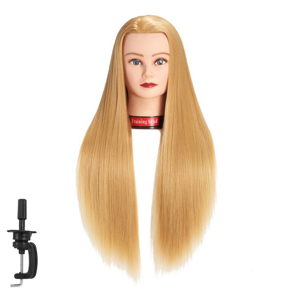 Traininghead 26"-28" Mannequin Head Hair Styling Training Head Manikin Cosmetology Doll Head Synthetic Fiber Hair Hairdressing Training Model with Clamp Stand (1813W2720)