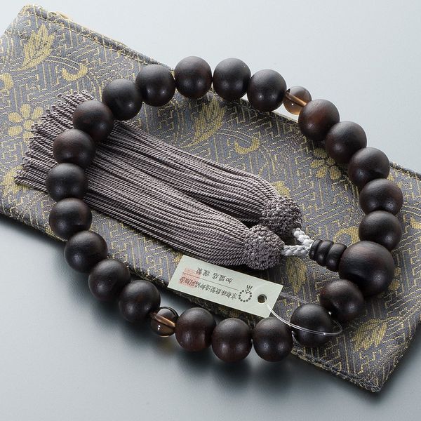 Butsudanya Takita Shoten Prayer Beads for Men, Banded Ebony (Gloss), 2 Tea Crystals, 22 Beads, Pure Silk Head Tassel (Nezu Brown) [High Quality Zipper Type Rosary Bag Included] For Men, Can Be Used in All Sects, Made in Kyoto [Takita Shoten Issued by Kyot