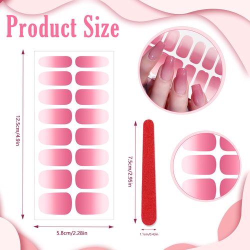 JSRQT 8Pcs Solid Color Gradient Full Wraps Nail Polish Stickers, Nail Art Sticker Decal Self-Adhesive, Nail Stickers Strips Finger Manicure Nail Tips with Nail File, DIY Art Nail Decor for Women Girls