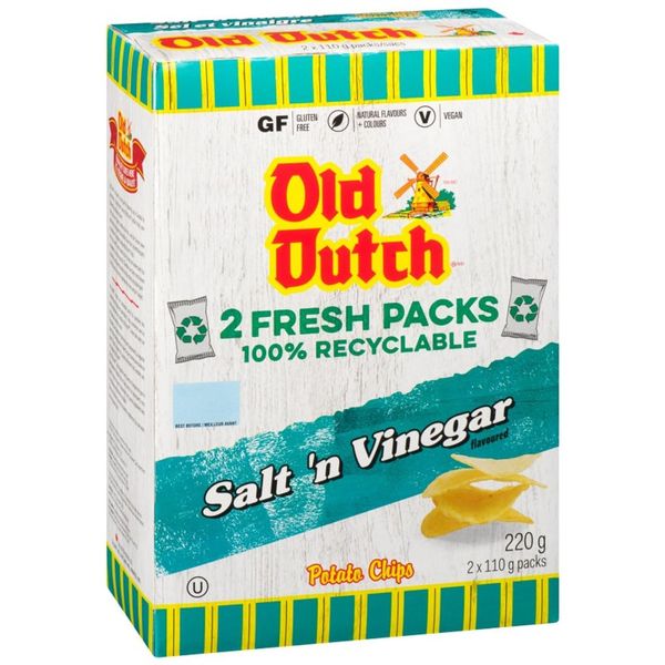 Old Dutch Salt & Vinegar Potato Chips 220g/7.8 oz., Box (Imported from Canada)