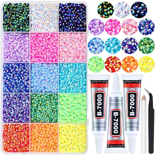 Briskbloom 20000PCS 3MM Resin Jelly Rhinestones for Crafts Nails, 15 Colors SS12 Flatback Rhinestone Gems for Tumblers Mugs Crocs Shoes Graduation Cap Makeup, Bedazzling Kit with B7000 Glue