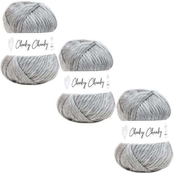 Wool Couture Cheeky Super Chunky Yarn - Super Soft Merino 100% Wool Yarn for Knitting and Crocheting Crafts, Sweaters, Blankets, and More - Natural Grey, 100g Ball - 3-Pack