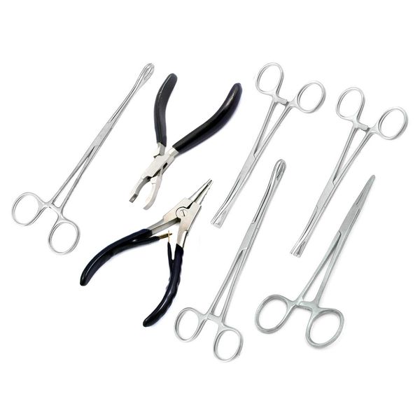 AAProTools 7 Body Piercing Instruments Kit Tools Pennington Forceps (Black PVC Grip)