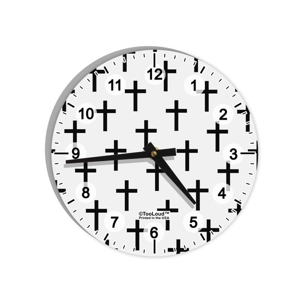 TOOLOUD Christian Crosses 8" Round Wall Clock with Numbers All Over Print
