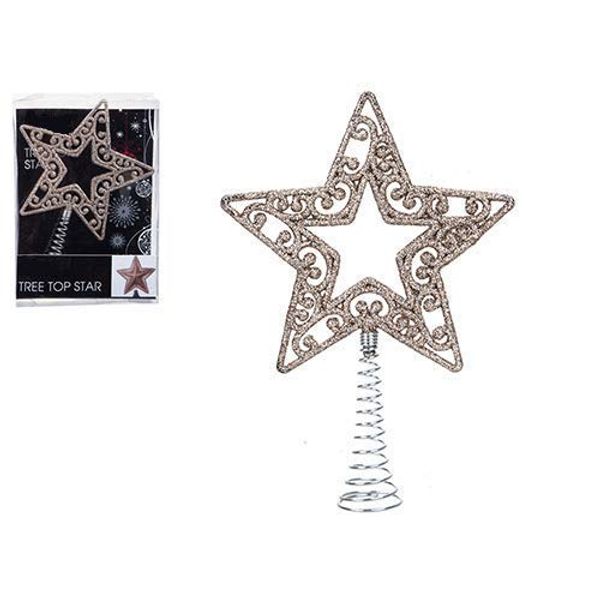 18cm Rose Gold Glitter Tree Top Star - Springy Base - Christmas Tree Decorations