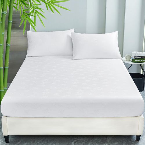 HCORA 100% Viscose Derived from Bamboo Fitted Sheet with Pillowcases - 400 Thread Count Jacquard Weaving Cooling Fitted Sheet for Hot Sleeper - 16" Deep Pocket with 2 Fitted Sheet Holder Straps