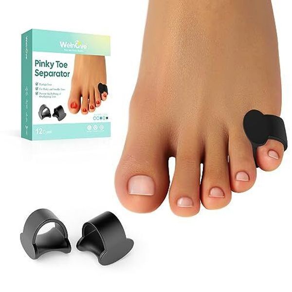 Pinky Toe Separator 12 Pcs Gel Toe Spacers Bunion Corrector for Feet Black