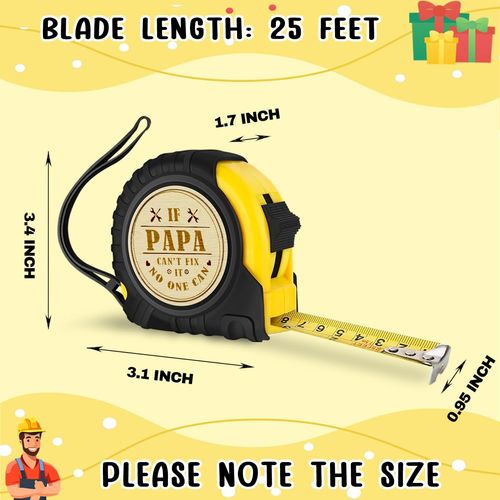 Fathers Day Christmas Birthday Gift for Papa Male Elders Tool Woodworker Carpenter Gifts for Grandpa Handicraft Enthusiasts If Papa Engraved Tape Measure 25 FT