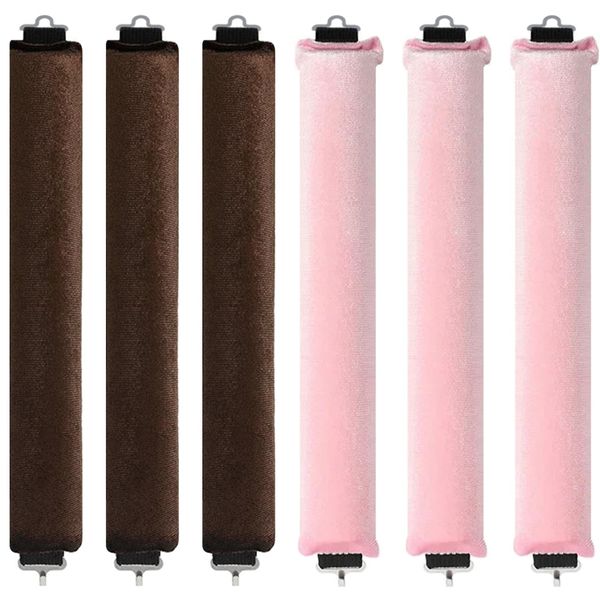 DBAILY Heatless Curls Headband 6 PCS Heatless Curling Rod with Hooks Overnight Curls Without Heat Heatless Curlers Soft Hair Roller Rods with Hook for All Hair Types (Pink+Brown)