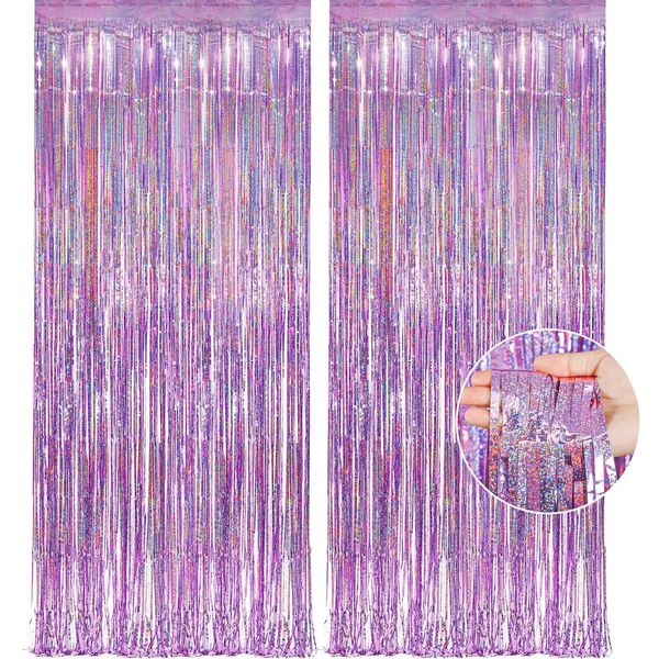 Pink Tinsel Curtain Party Backdrop Streamers -Taylor Birthday Decorations | Birthday Decorations for Girls | Princess Birthday Party Decorations |Sleepover Party Supplies for Girls,2 Pack