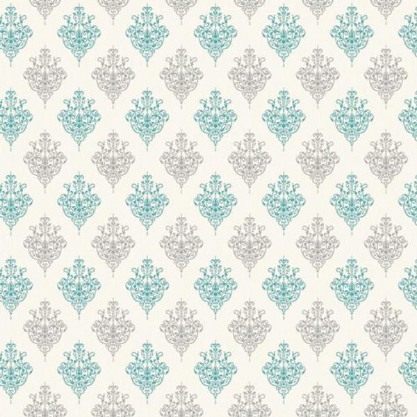 My Tiny World Dolls House Miniature Teal Heraldic Diamond Wallpaper