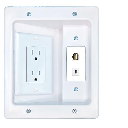 RiteAV USB2 USBC Recessed Wall Plate Cable Concealer Management Kit with Power Outlet Hides Cords and Cables