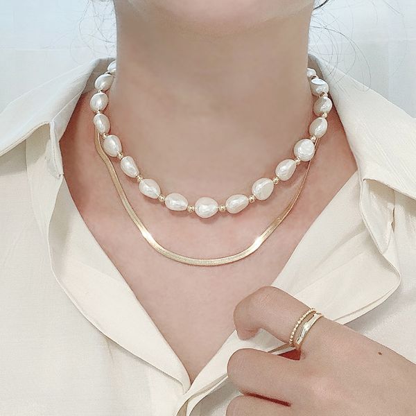 [Free Shipping] 2set Pearl Snake Chain Layered Choker Necklace