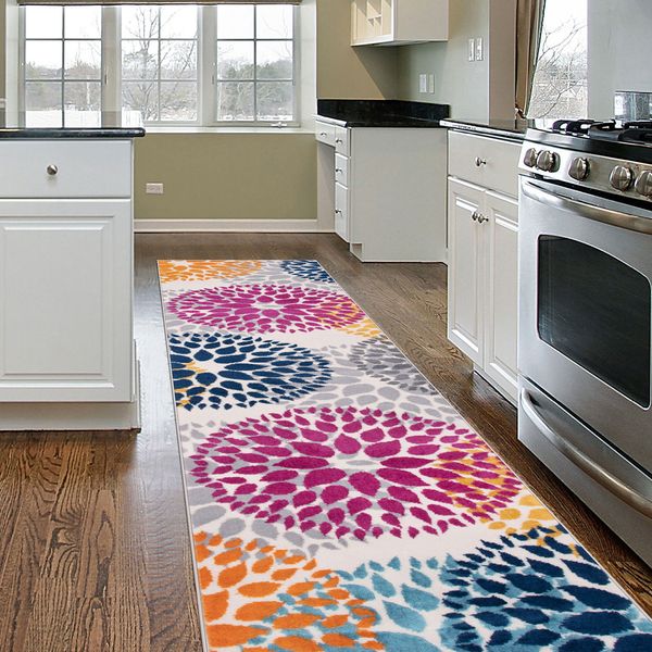 Rugshop Kitchen Rugs Modern Floral Circles Carpet Runner Rug for Hallway 2x7 Rug