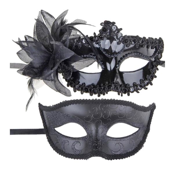 Fadcaer 2 Pcs Masquerade Mask for Women Men,Masquerade Mask Men Masquerade Ball Mask Women,Lace Venetian Masquerade Masks for Couples Venetian Party Dress Halloween Masks (Black)