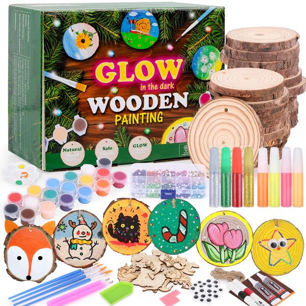 Alotwan Glow in The Dark Wood Painting Kit - Arts and Crafts for Kids Ages 5-12, Gifts for Girls Boys Birthday Christmas, Girls Toys 5 6 7 8 9 10 11 12 Year Old, Art Supplies Party Activities