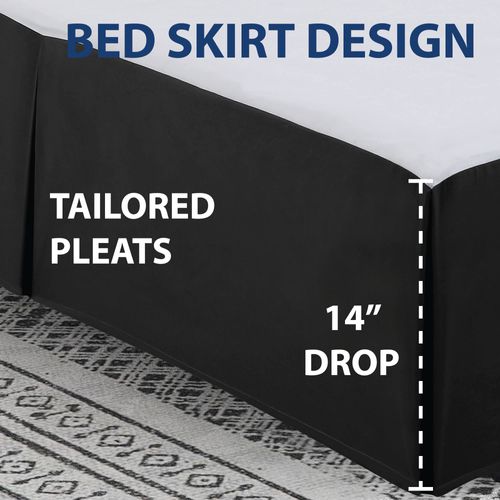 Cathay Home Double Brushed Microfiber Pleated Easy Fit Bed Skirt, Ultra Soft, Fade and Wrinkle Resistant - Black, Queen