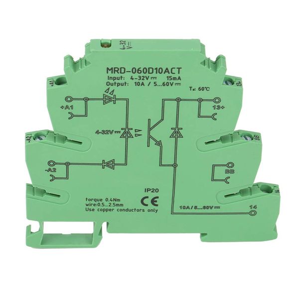 Ultra Thin Solid State Relay Module MRD-060D10ACT Input 4-32VDC NO with LED Input Status Indicator TS-35 DIN Rail Relay Module 10A